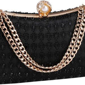 Women's Rhinestone Glitter Handbag with Chain Compact Evening Clutch for Parties